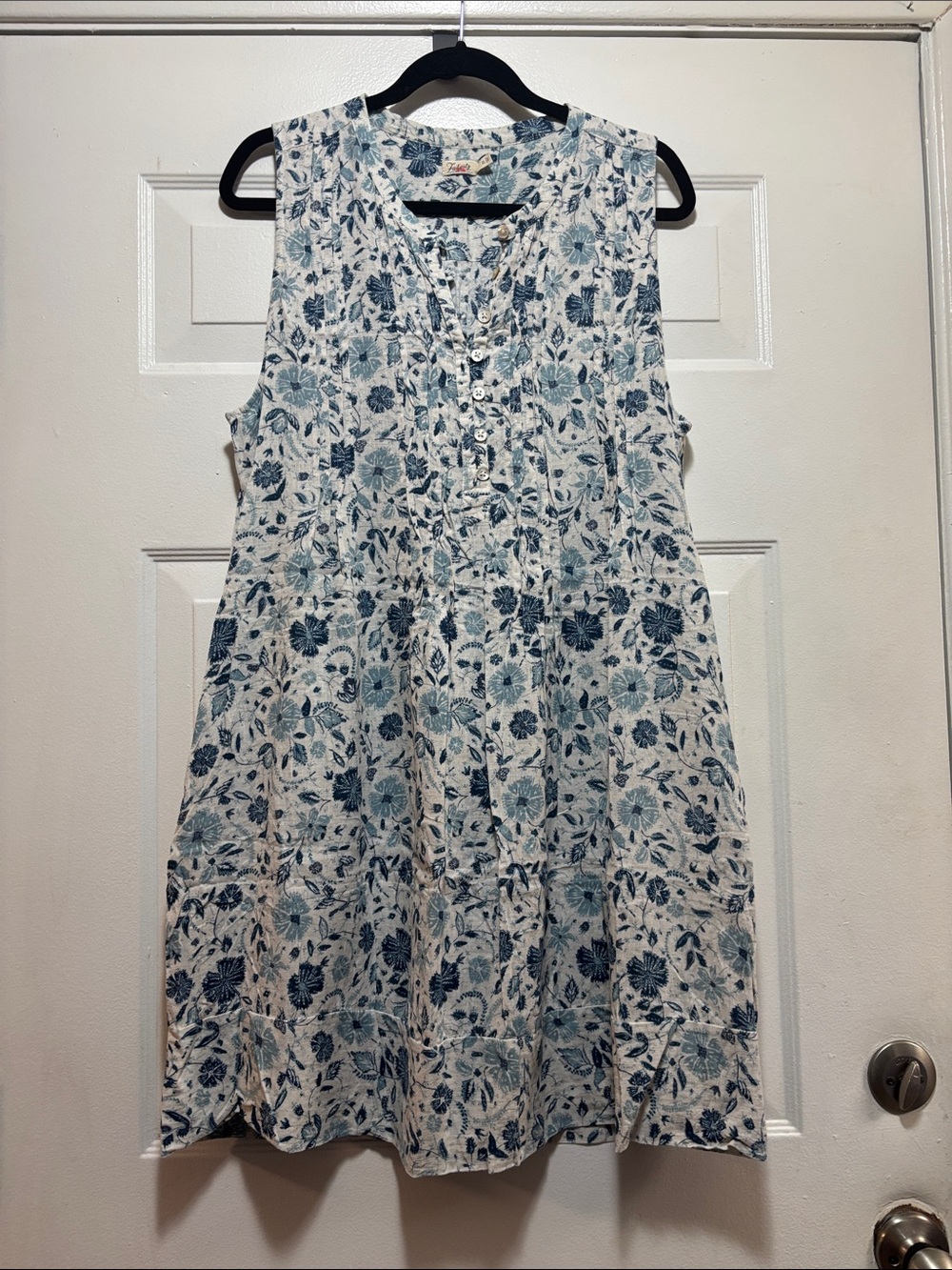 Faherty Dress Tan with Blue Floral Print